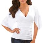 Oasap Women's Casual Solid Deep V Neck Slim Fit Ruched Blouse