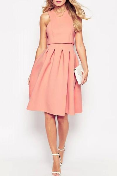 Oasap Classic Round Neck Sleeveless Pleated A-line Dress