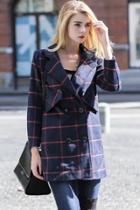 Oasap Fashion Double-breasted Plaid Coat