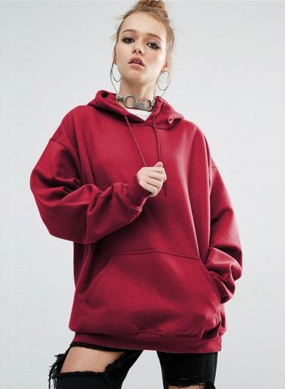 Oasap Fashion Solid Loose Fit Kangaroo Pocket Pullover Hoodie