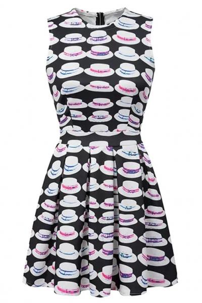 Oasap Graphic Hat Print Flare Dress