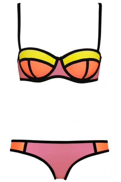Oasap Rosy Color Patchwork 2pc Bikini Swimwear