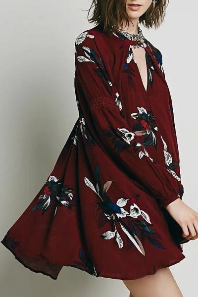 Oasap Fashion Floral Printing Loose Asymmetrical Blouse