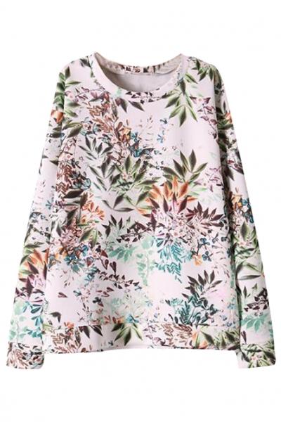 Oasap Nature-inspired Foliage Pattern Sweatshirt
