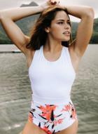 Oasap Round Neck Sleeveless Floral Printed Splicing One Piece Swimwear