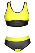 Oasap Black Yellow Mesh Racer Back High-waisted Bikini