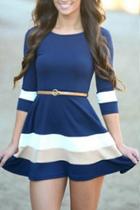 Oasap Color Block Stripe Long Sleeve Backless A-line Dress