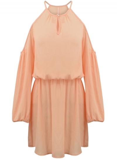 Oasap Women's Cut Out Shoulder Long Sleeve Mini Chiffon Dress