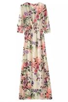 Oasap Dreamy Floral Plunging V Neck Maxi Dress
