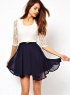 Oasap Cute Half Sleeve Lace Panel A-line Mini Dress