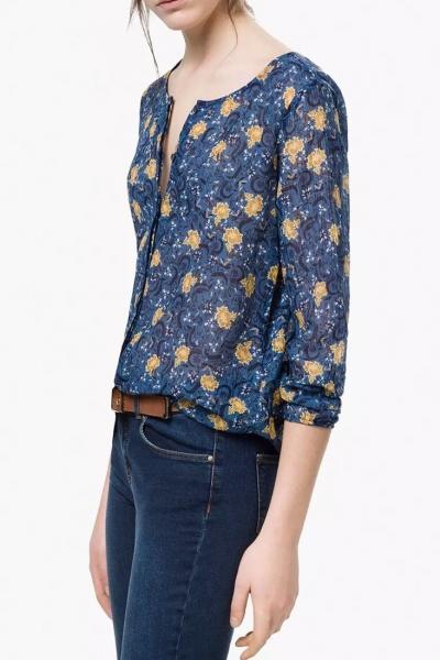 Oasap Charismatic Floral Navy Button Down Shirt