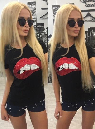 Oasap Round Neck Short Sleeve Sequin Tee Shirt