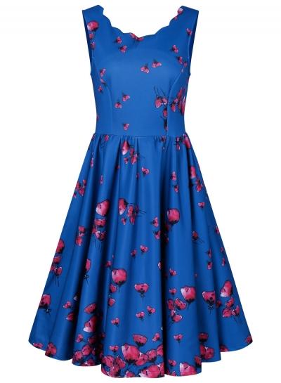 Oasap Vintage Sleeveless Floral Print High Waist Ruffle Dress