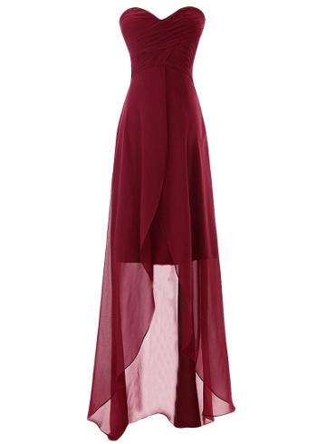 Oasap Elegant Pleated High Low Chiffon Prom Dress