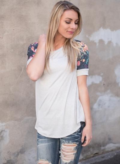Oasap Floral Short Sleeve Pullover Tee Shirt