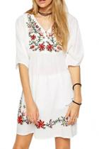 Oasap Embroidery Floral Loose Dress