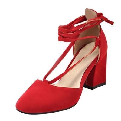Oasap Square Toe Lace Up Block Heels Pumps
