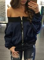 Oasap Slash Neck Long Sleeve Zipper Coats