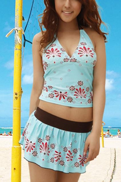 Oasap Flower Print Halterneck Swimsuit Dress