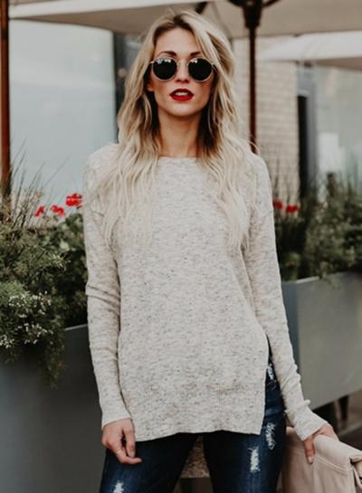 Oasap Fashion High Low Knit Slit Pullover Sweater