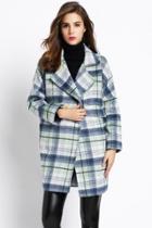 Oasap Fashion Plaid Notch Lapel Loose Fit Longline Coat