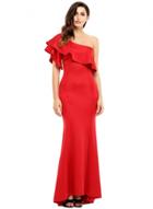 Oasap Solid Color One Shoulder Slim Mermaid Prom Dress