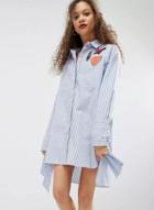 Oasap Love Embroidery Stripped Loose Shirt