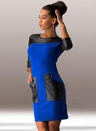 Oasap Round Neck Pu Leather Splicing Bodycon Dress
