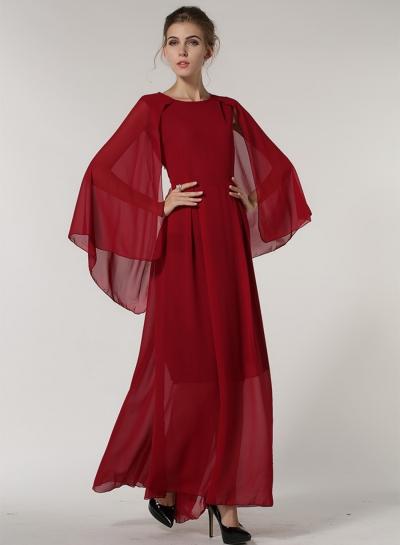 Oasap Cape Sleeve Maxi Chiffon Evening Dress