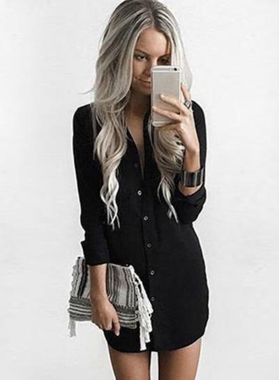 Oasap Casual Long Sleeve Button Down Solid Loose Shirt
