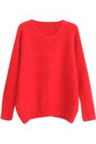 Oasap Solid Color Round Neck Ribbed Hem Knit Sweater