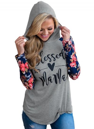 Oasap Fashion Floral Raglan Sleeve Blessed Mama Hoodie