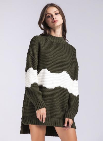 Oasap Mock Neck Long Sleeve Color Block Loose Sweater