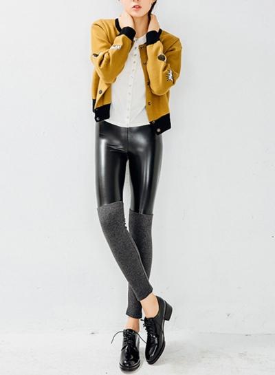 Oasap Fashion Leather Panel Slim Leggings
