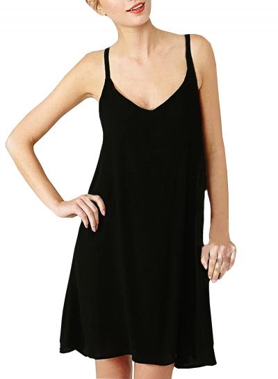 Oasap Women's Solid Spaghetti Strap Lace Up Back Dress