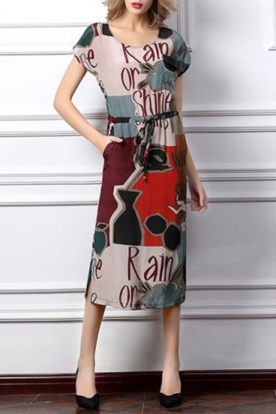 Oasap Abstract Painting Print Shift Dress