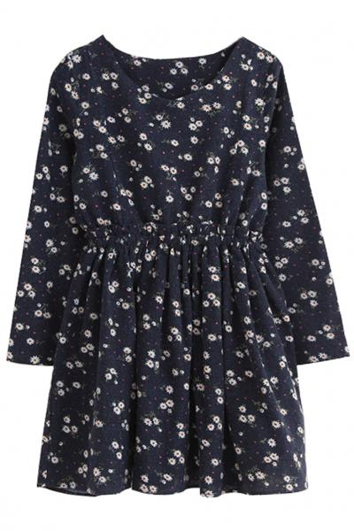 Oasap Sweet Demure Floral Print Flare Dress