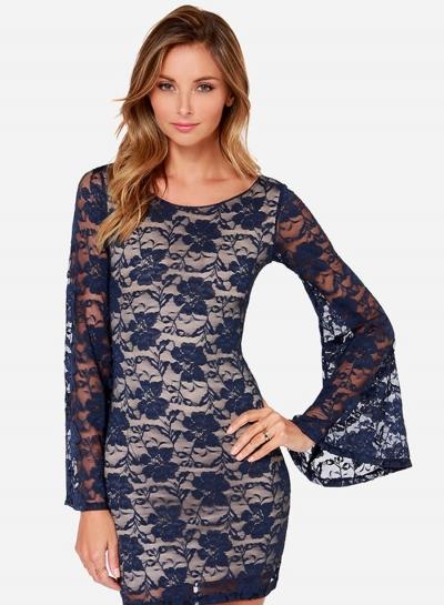 Oasap Women's Cutwork Floral Lace Mesh Mini Dress