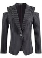 Oasap Women's Fashion Off Shoulder Stripe One Button Blazer