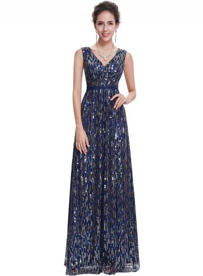 Oasap Women's Elegant Sleeveless Double V-neck Maxi Prom Dress