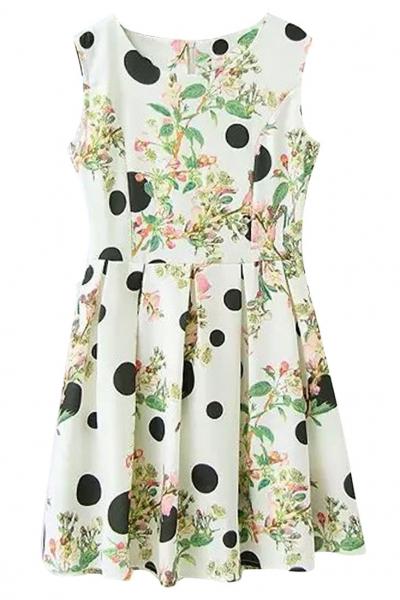 Oasap Delicate Dotted Floral Skater Dress