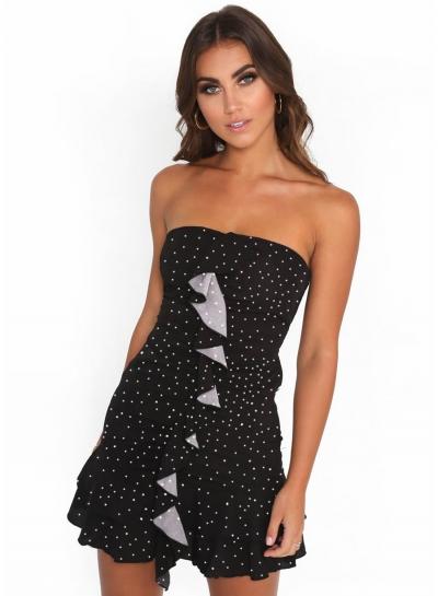 Oasap Fashion Sexy Chest Wrapped Flounced Mini Dress With Polka Dots