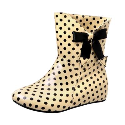 Oasap Polka Dot Round Toe Flat Heels Bow Boots