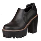 Oasap Solid Color Block Heels Slip-on Platform Shoes
