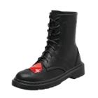 Oasap Vintage Heart Pattern Round Toe Lace Up Motorcycle Boots