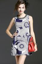 Oasap Chic Rhinestone Decoration Abstract Print Dress