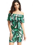 Oasap Slash Neck Flounce Hem Floral Printed Dress