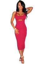 Oasap Hot Pink Cutout Accent Midi Dress