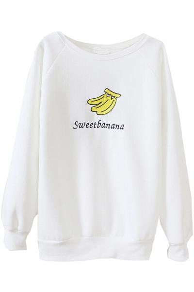 Oasap Sweatbanana Embroidery Fleece Cozy Sweatshirt For Women