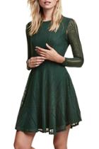 Oasap Women Lace Crochet Long Sleeve Round Neck Trapeze Dress